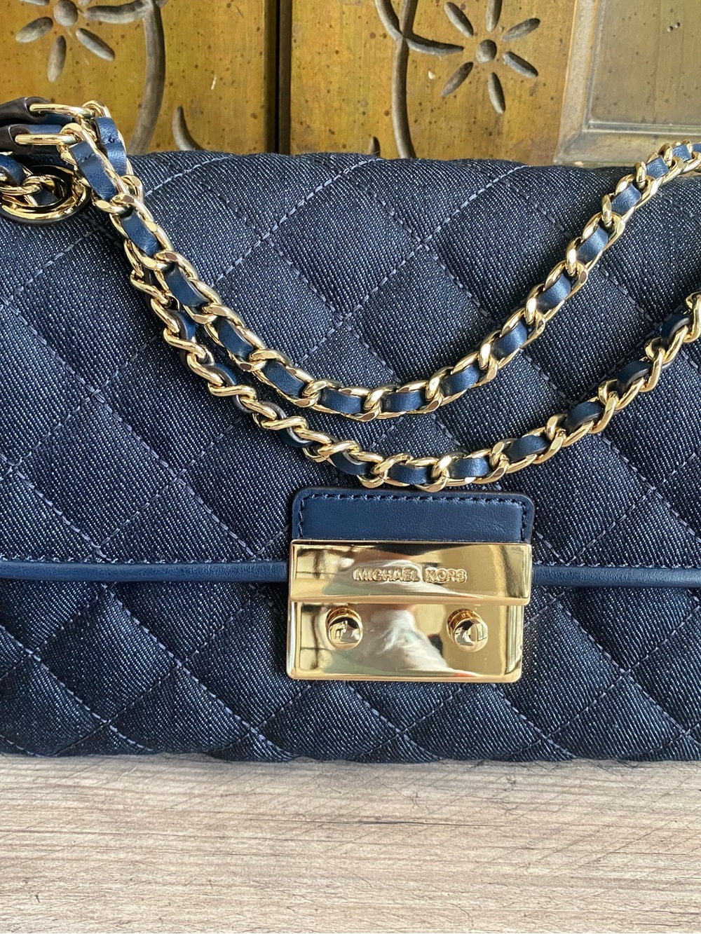 Michael Kors Navy Quilted Shoulder Bag with Gold Chain